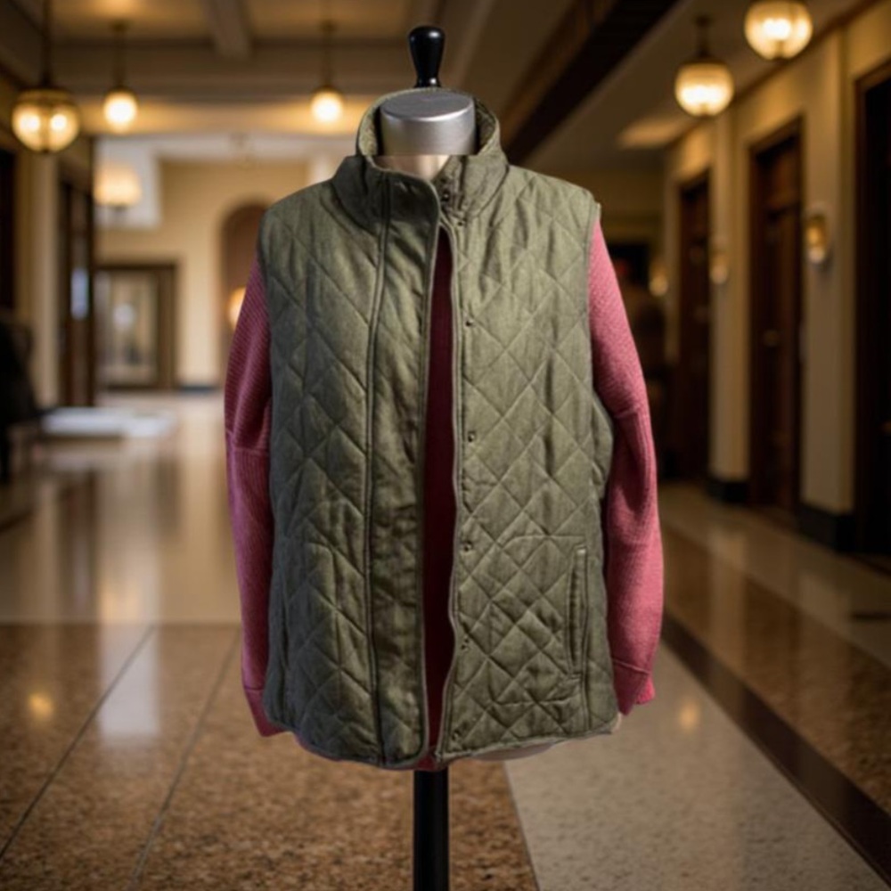 Quilted Vest Dark Green Vest Quilted Classic Fit Pockets Vest XXL